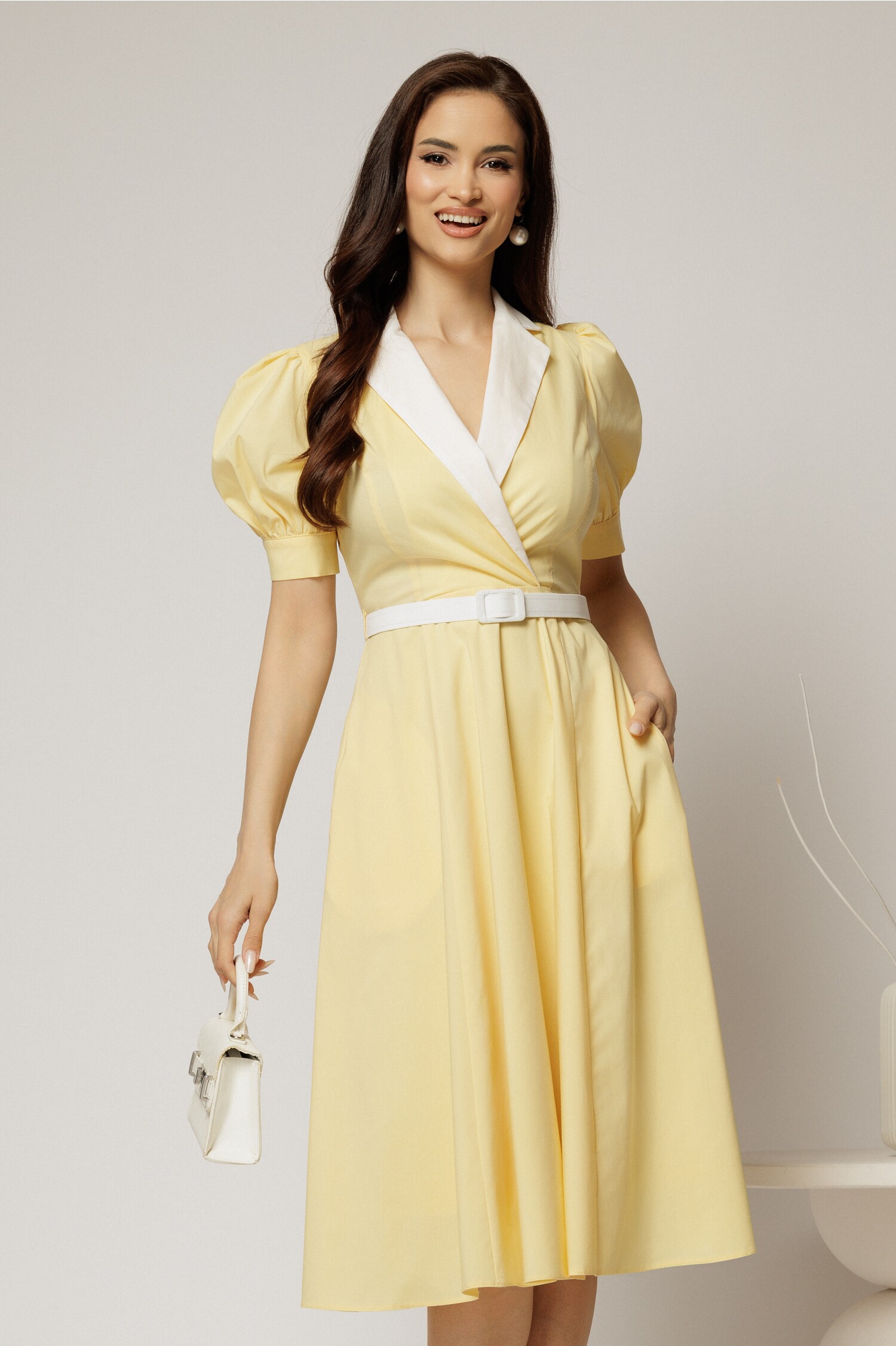 Rochie DY Fashion Galben Poplin cu Curea