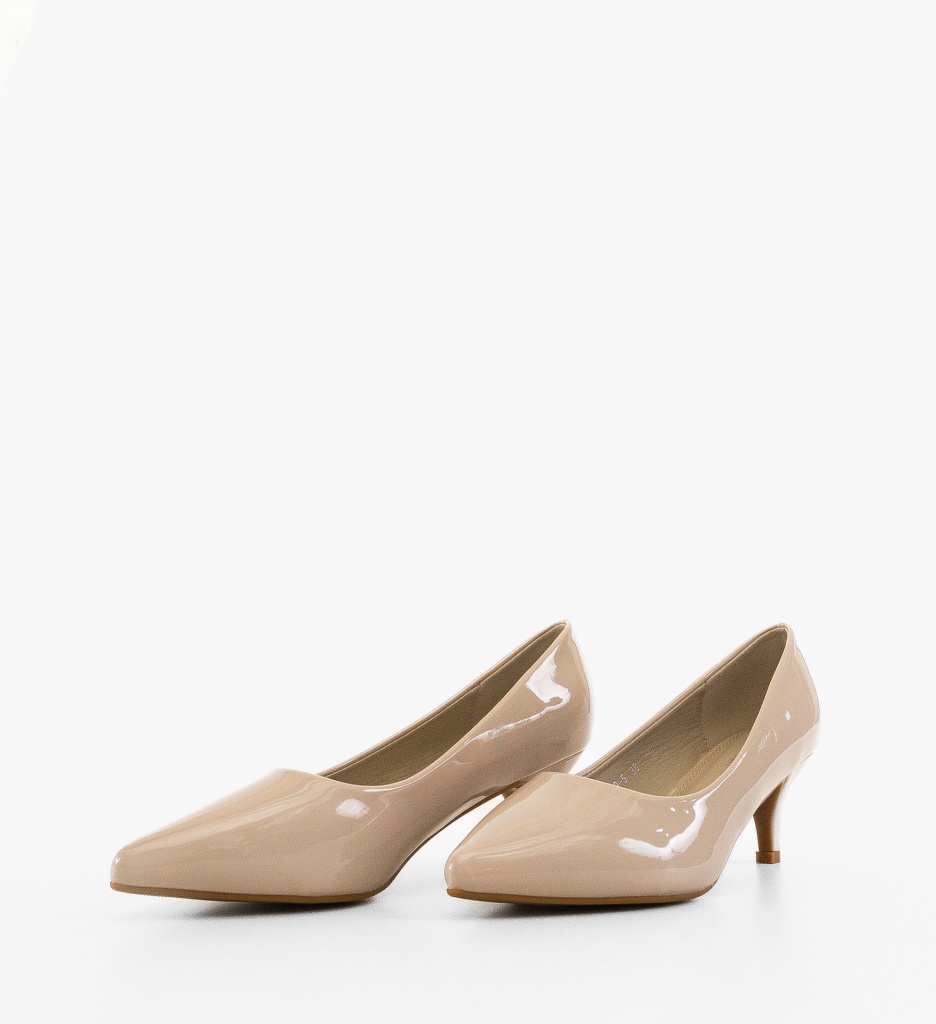Pantofi Jennife Bej eleganți cu toc confortabil - imagine 4