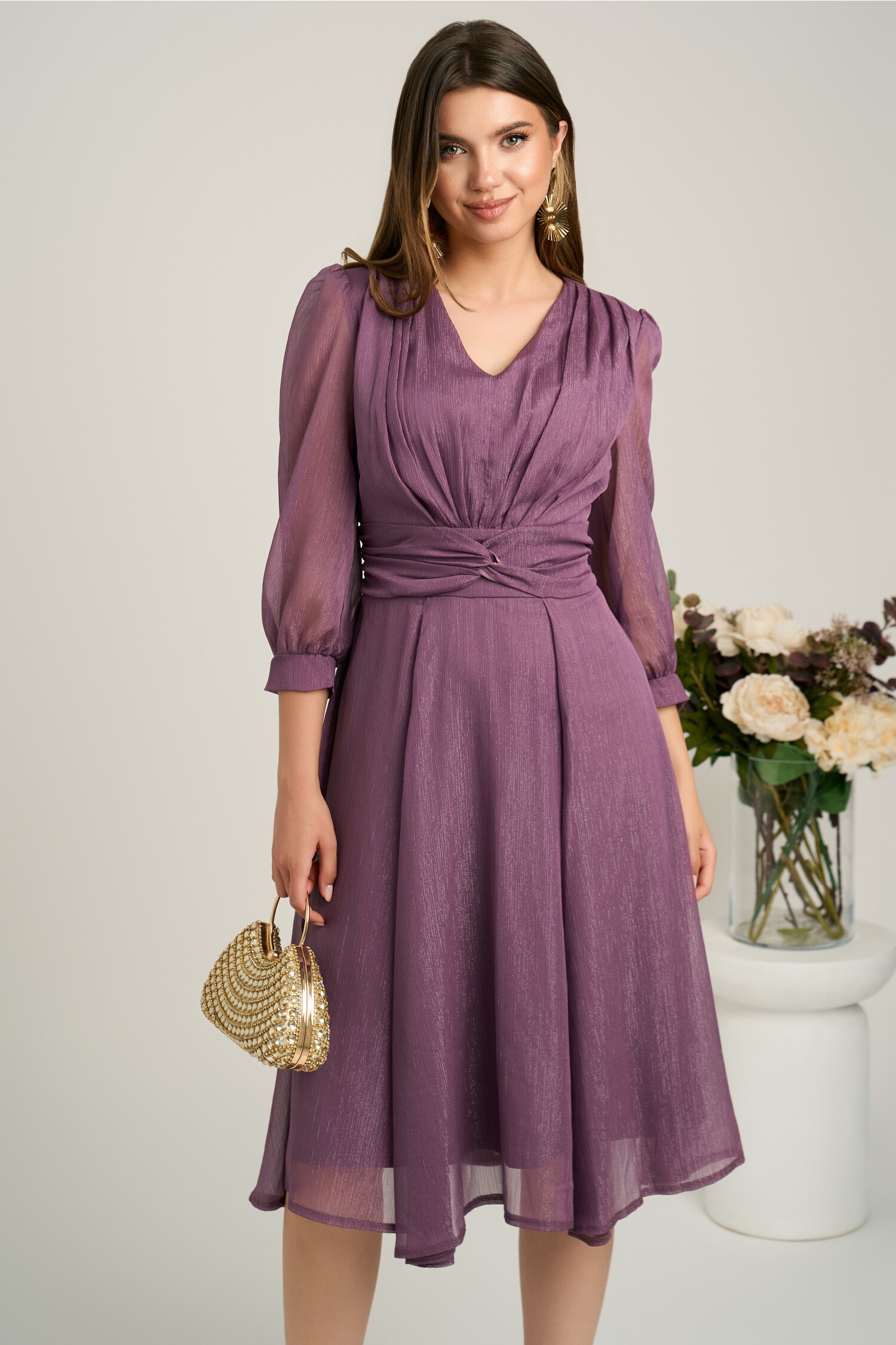 Rochie midi eleganta lila Ella