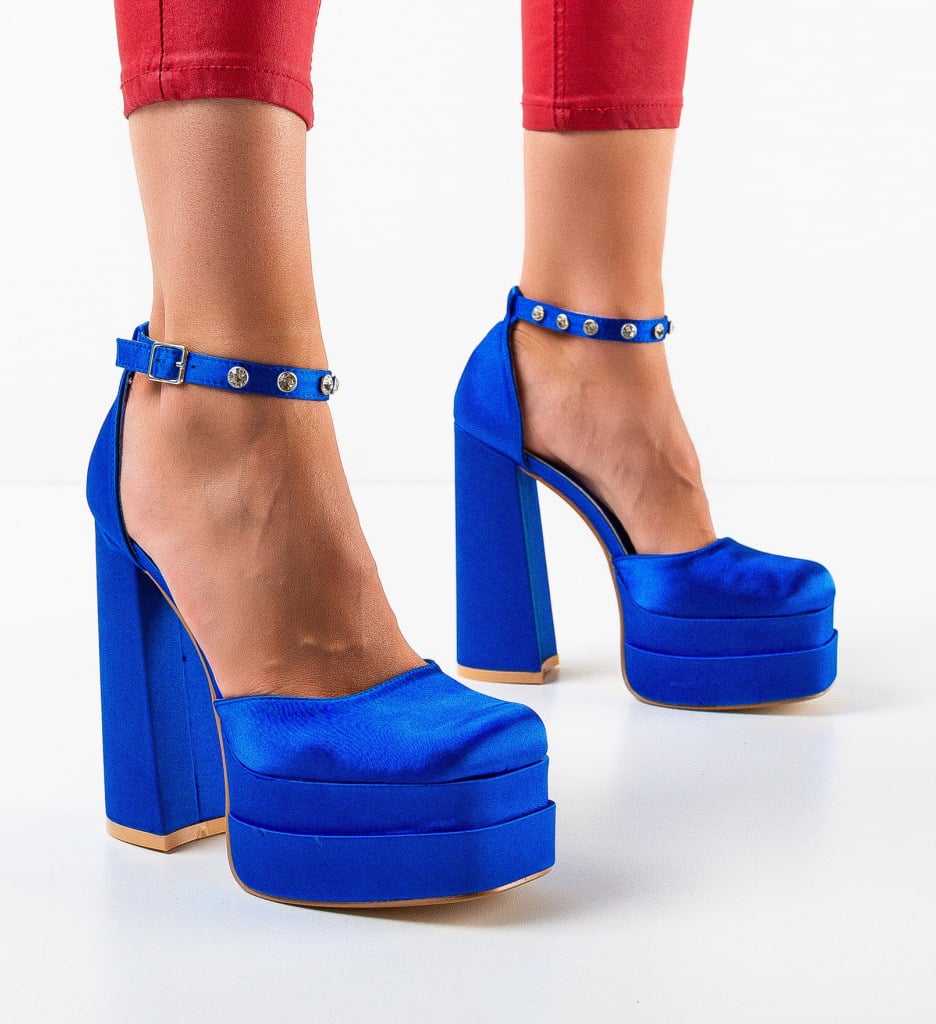 Pantofi Vetyna Albastri cu Toc Elegant - imagine 5