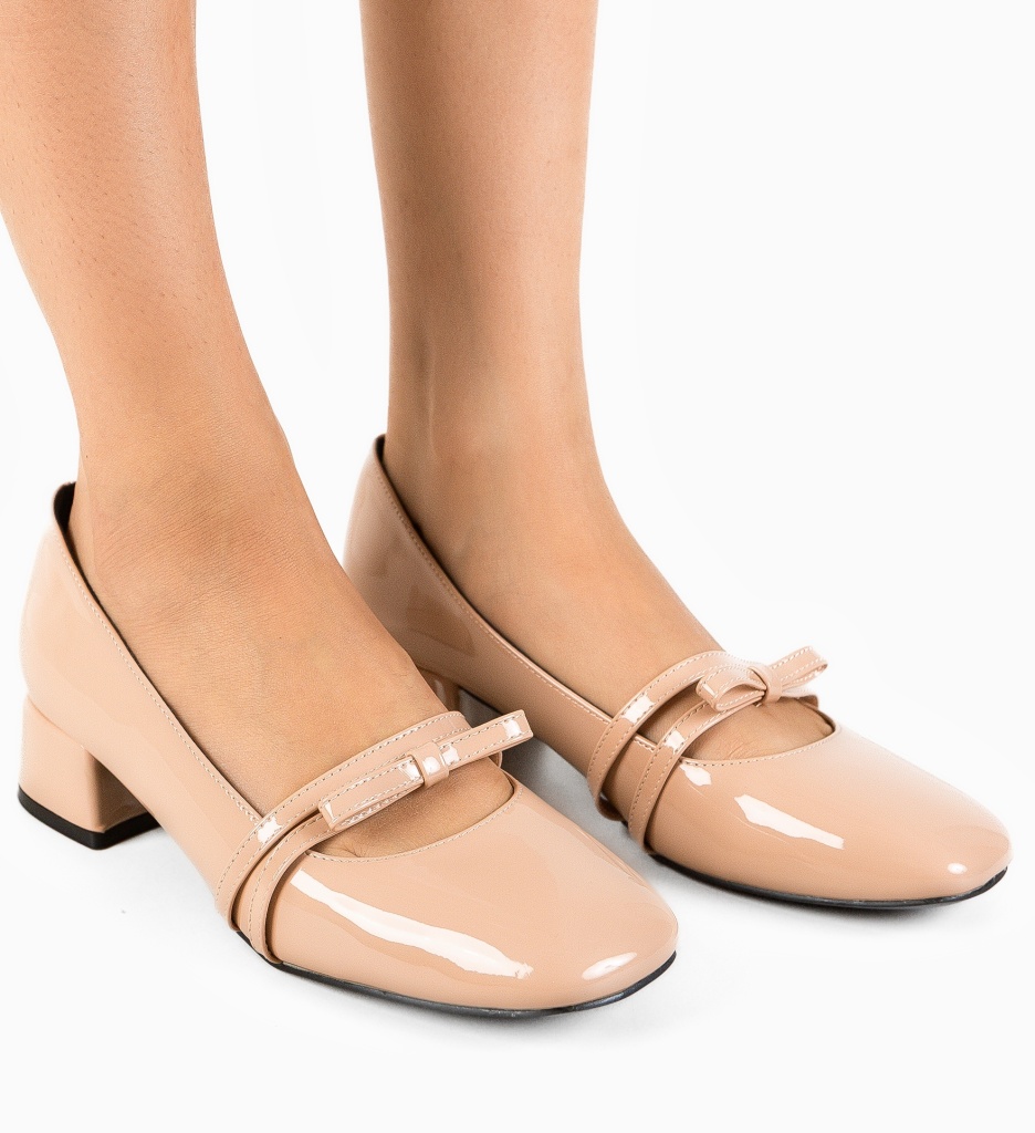 Pantofi dama Tospe Bej cu toc elegant - imagine 4