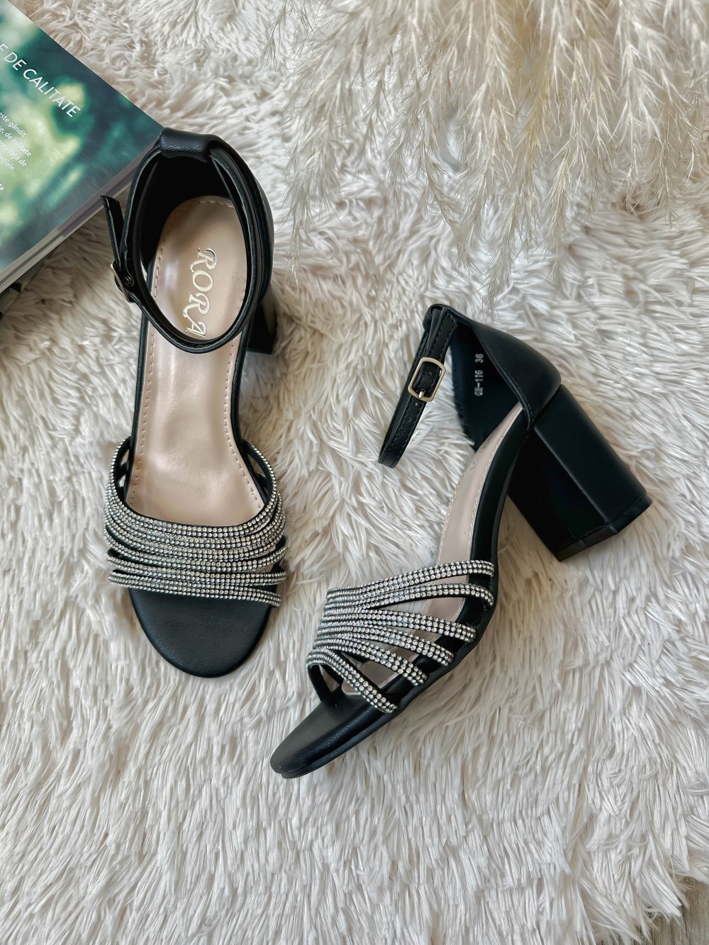 Sandale dama toc gros negre confortabile vara