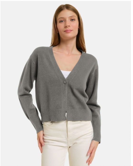 Cardigan Gri V-Neck Elegant Shopika