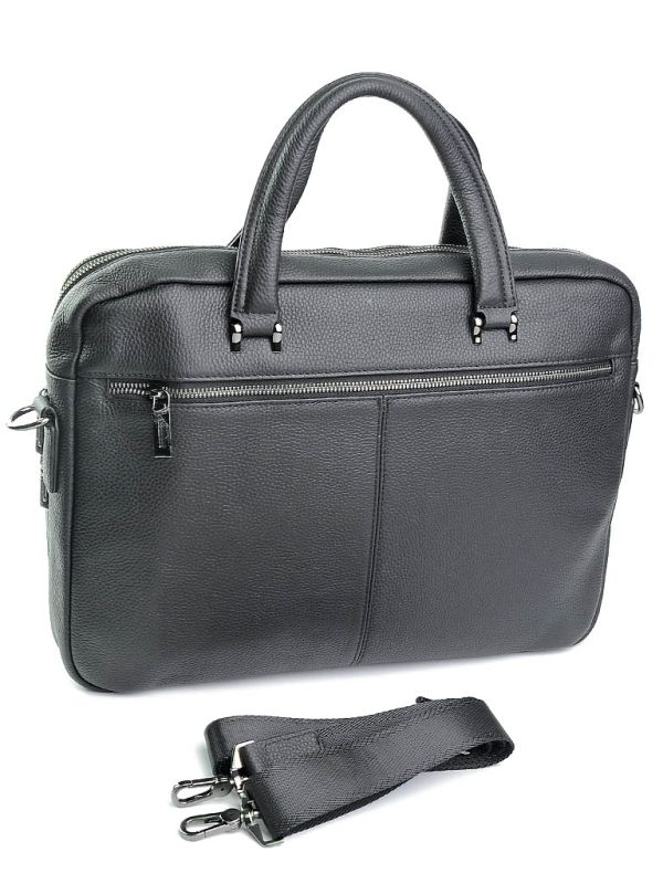 Servieta barbati din piele naturala neagra 29x40x9 cm - imagine 2