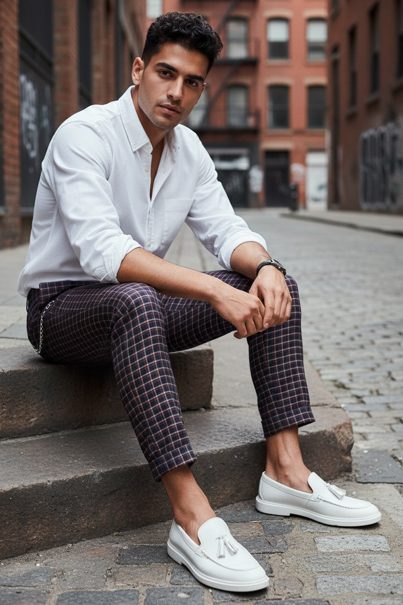 Pantaloni Eleganti în Carouri Bumbac 100% - imagine 2