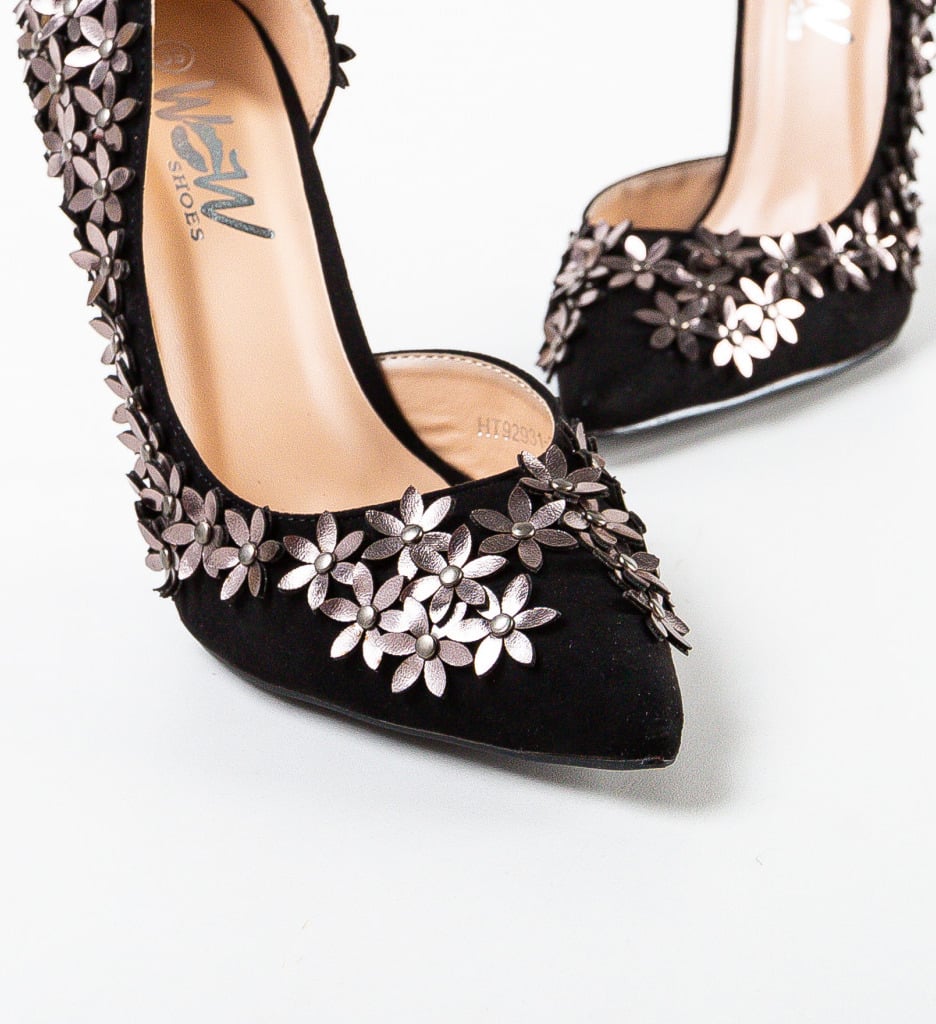 Pantofi Flowers Negri - Eleganță și Stil - imagine 6