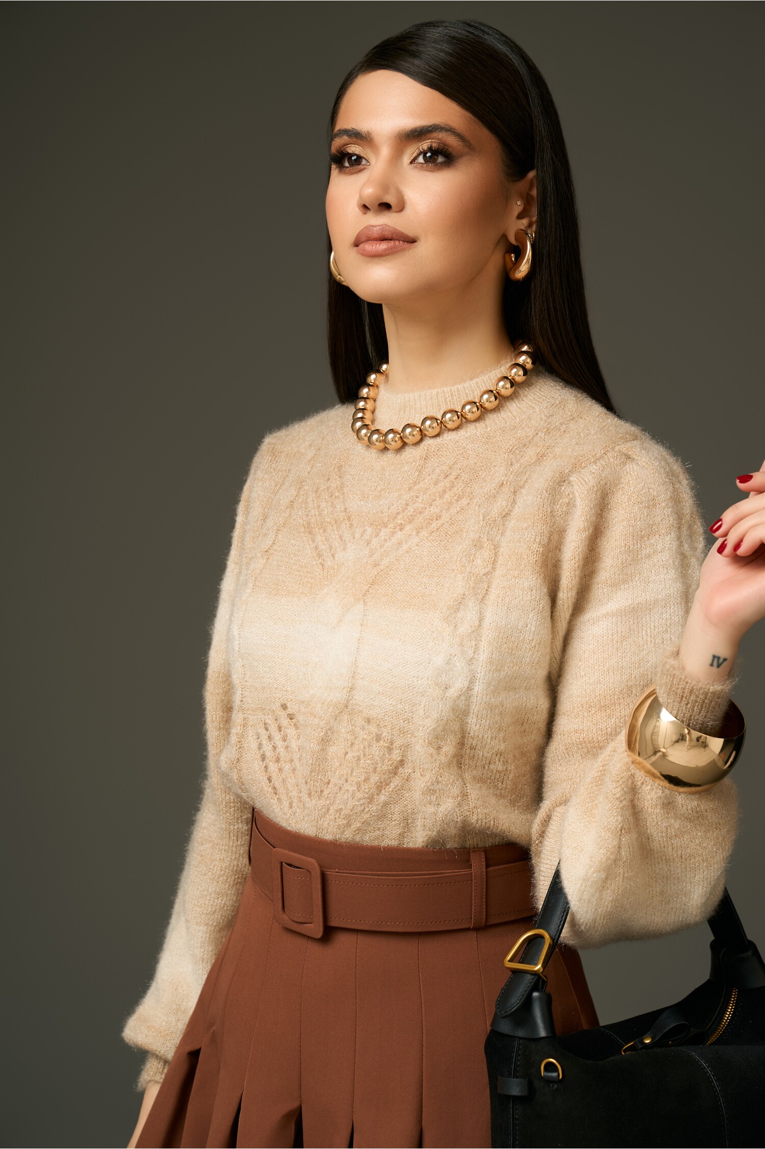 Bluza Tricot Bej Degrade | Stil Casual Elegant