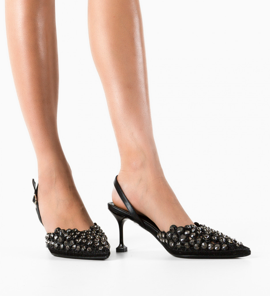 Pantofi Onix Negri Eleganți cu Toc Înalt - imagine 2