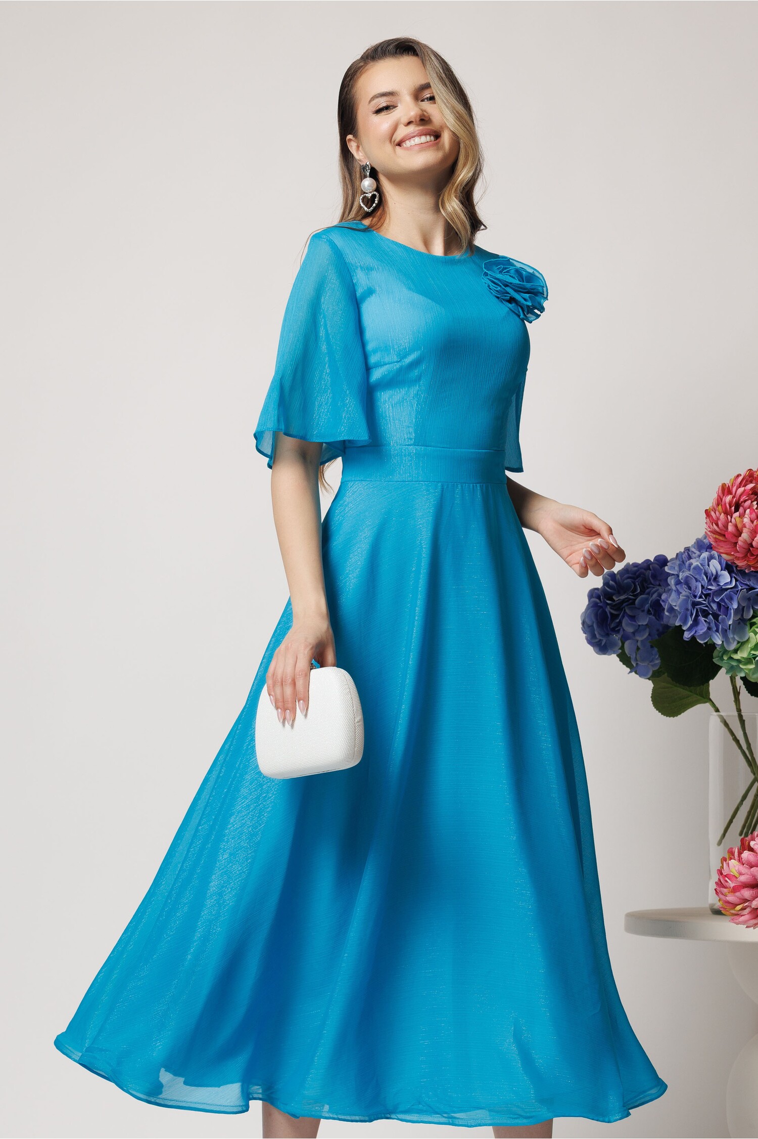Rochie DY Fashion albastră elegantă cu fir lurex