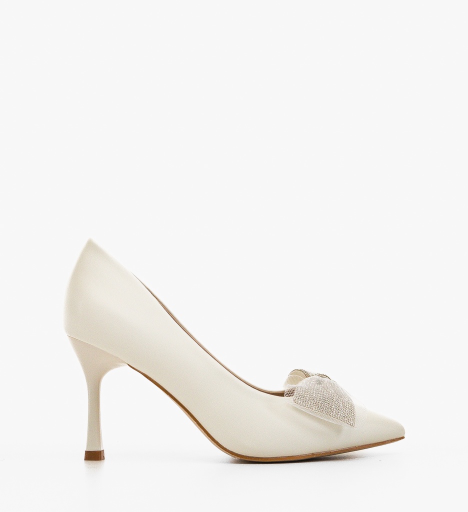 Pantofi Bylay Albi Eleganți cu Toc - imagine 4