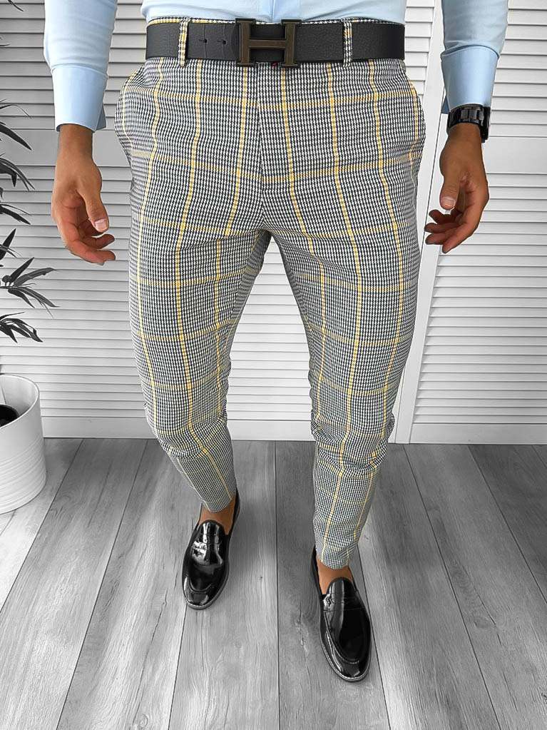 Pantaloni Barbati Eleganti Carouri din Bumbac