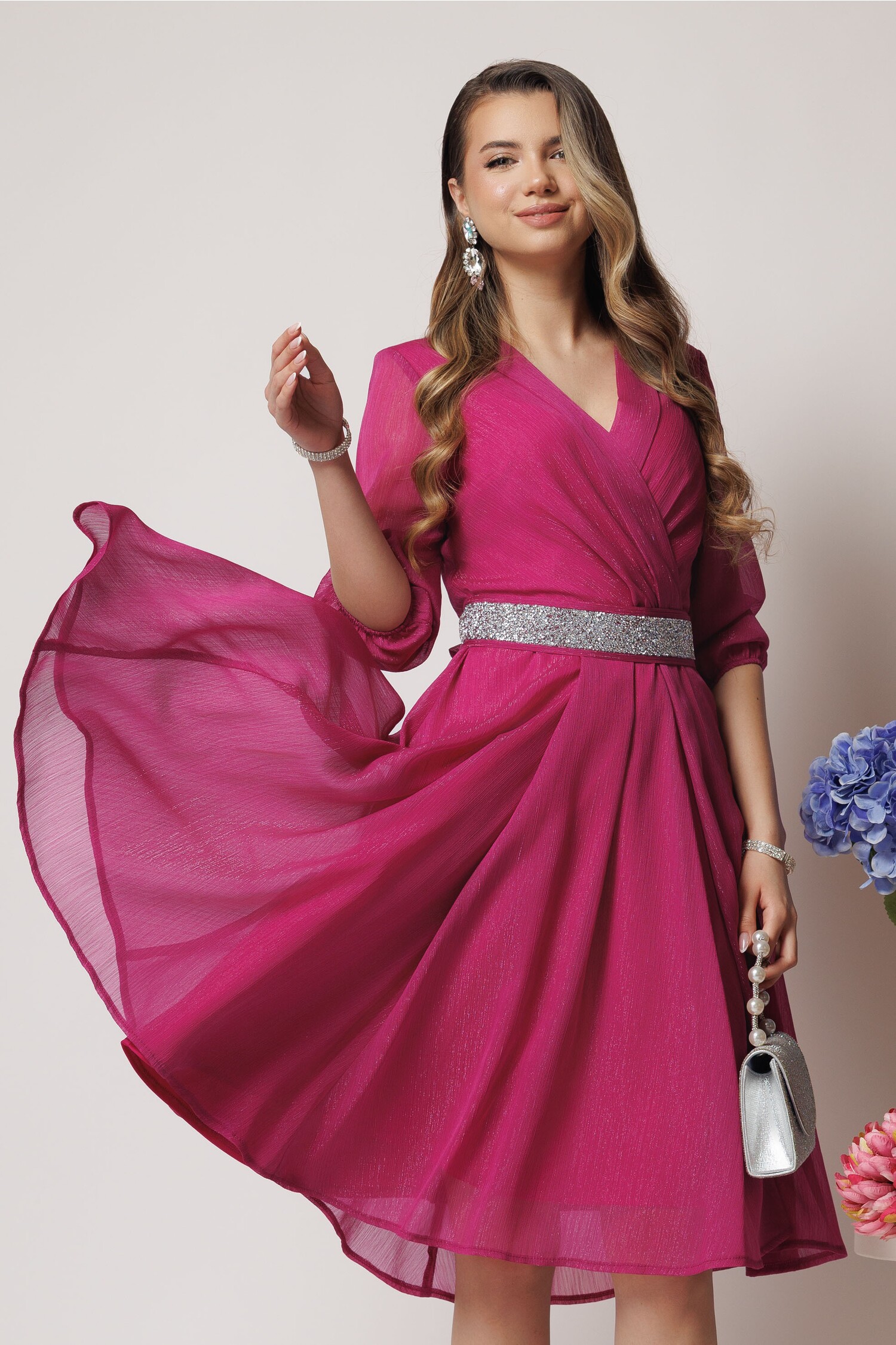 Rochie DY Fashion Fucsia cu Fir Strălucitor