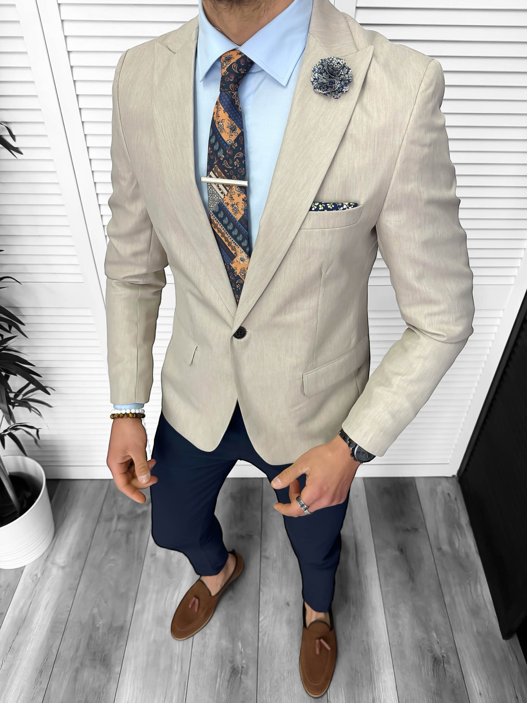 Sacou Barbati Slim Fit Bej - Elegant si Modern