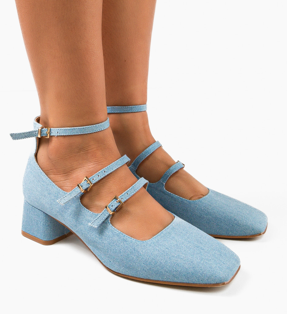 Pantofi dama Jona Albastri cu Toc Eleganți - imagine 3
