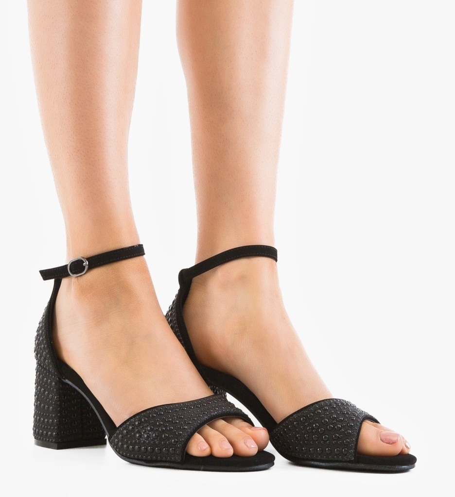 Sandale dama Chanelle Negre cu toc elegant - imagine 5