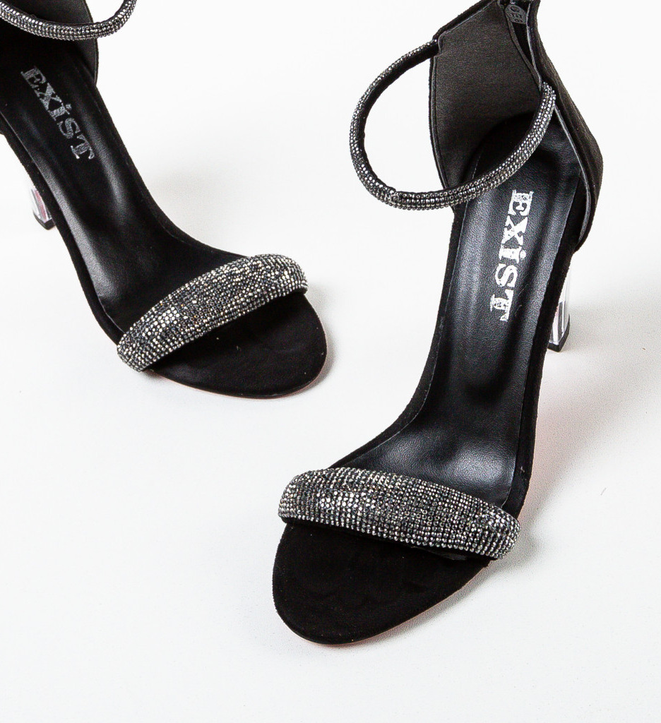 Sandale Ytred Negre Elegante cu Toc - imagine 6