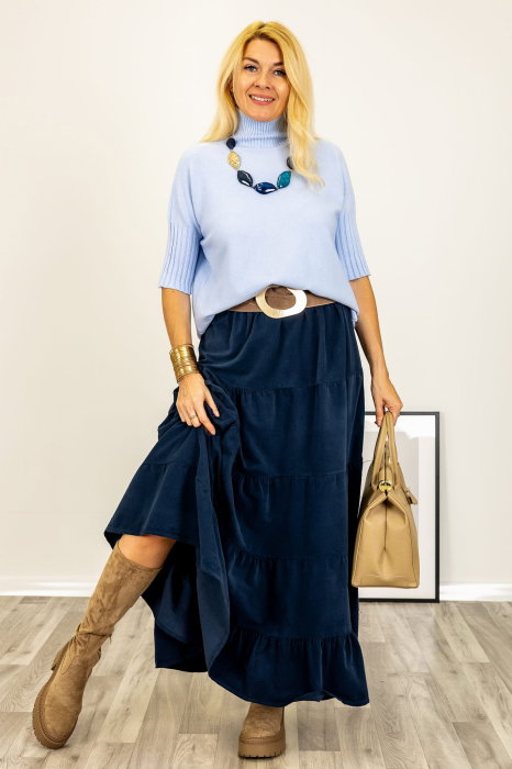 Pulover Shopika Vascoză Bleu cu Guler Înalt