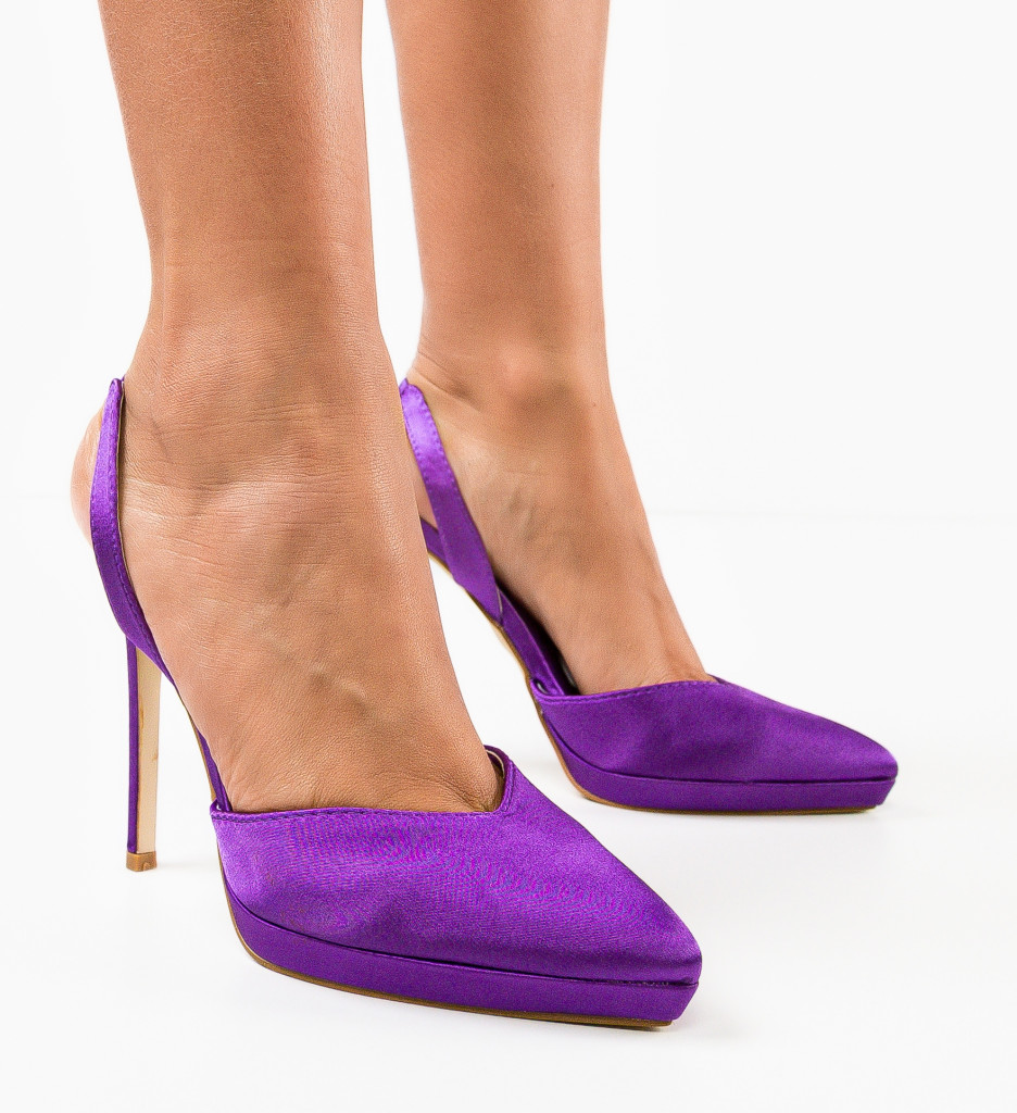 Pantofi dama Sisel mov cu toc elegant - imagine 2
