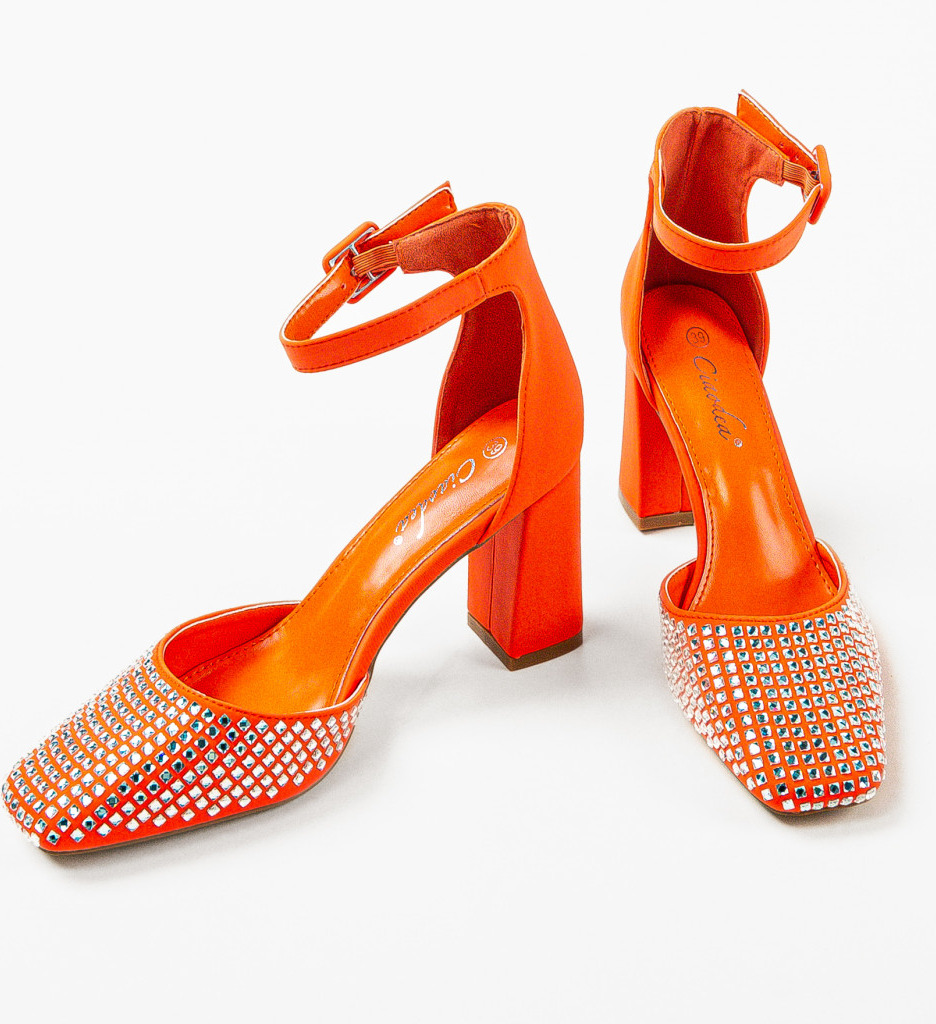 Pantofi dama Seymour portocalii cu toc elegant - imagine 6