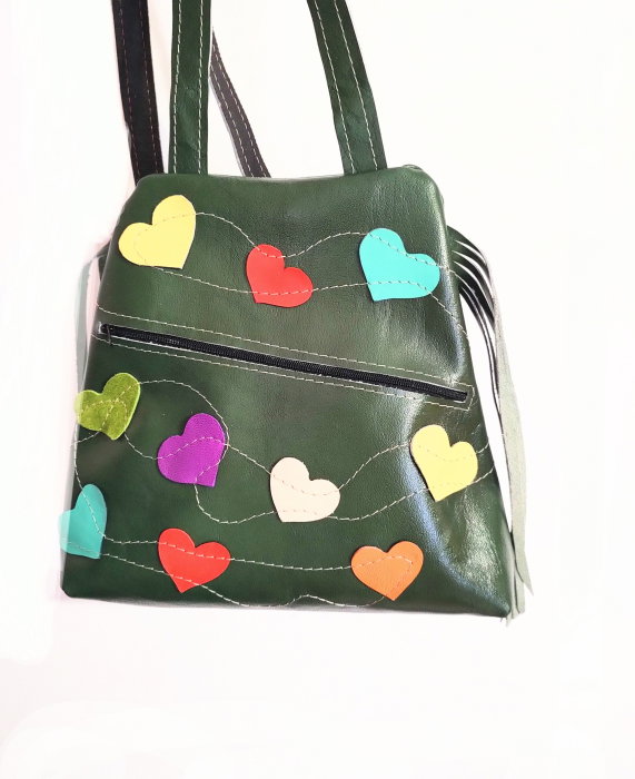 Rucsac Shopika Verde Smarald Piele Naturală