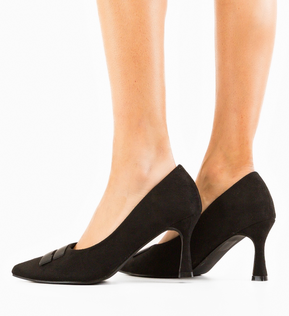 Pantofi Jaxy Negri Eleganți cu Toc - imagine 3