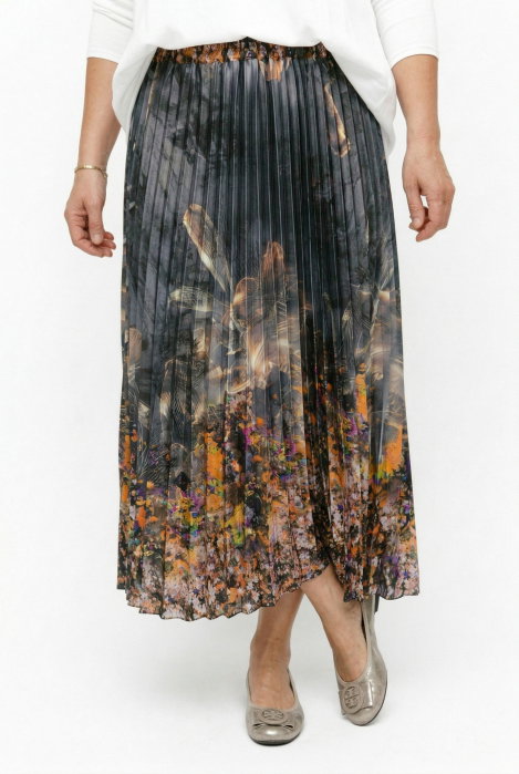Fusta Satinata Plisata Floral | Shopika