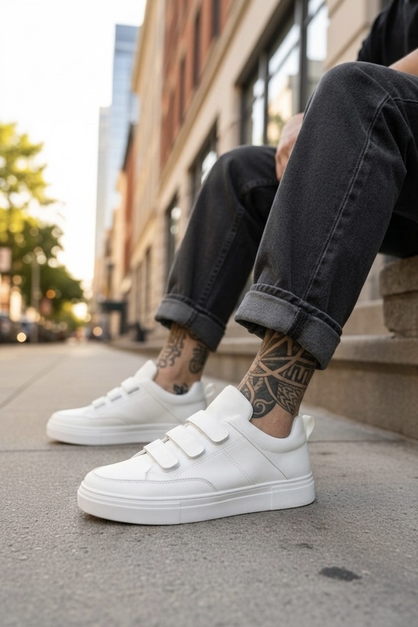 Adidași Casual Bărbați Albi Piele Ecologică