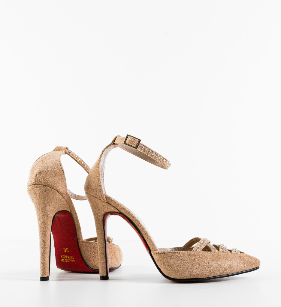 Pantofi dama Alchonya Bej eleganți cu toc - imagine 8