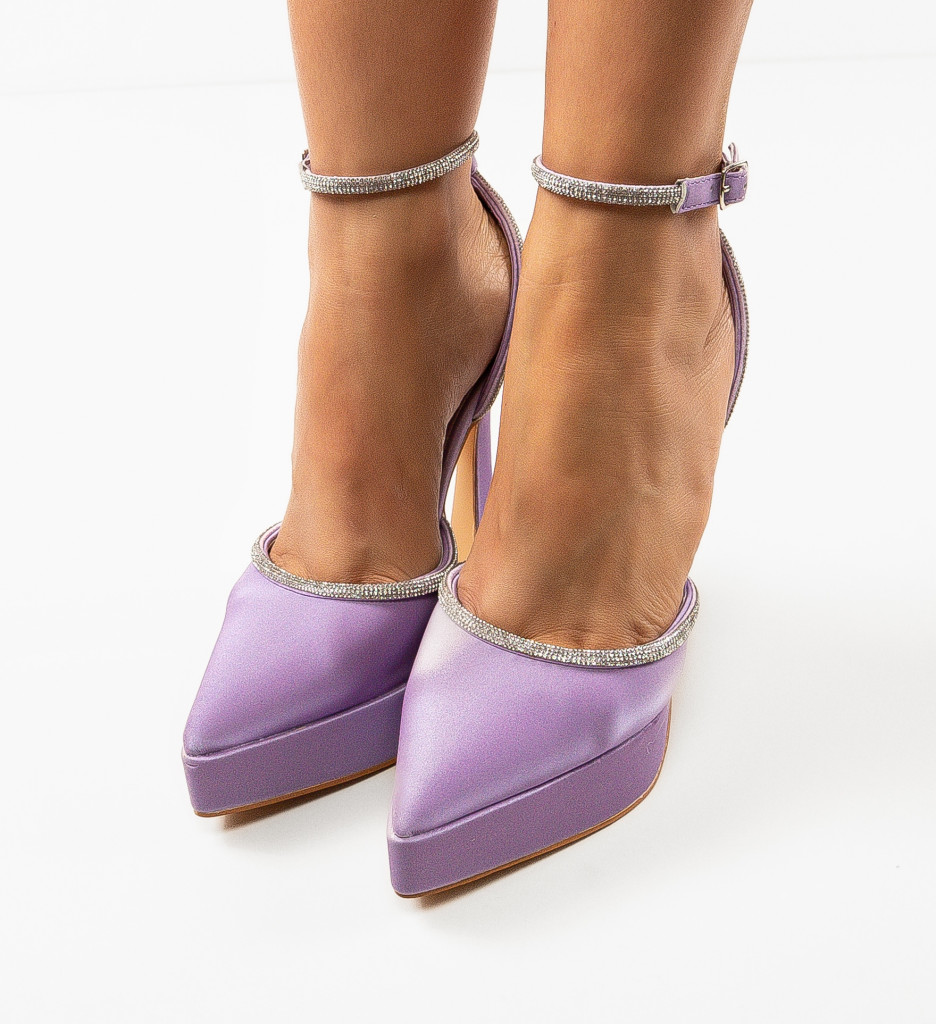 Pantofi Dama Jaleh Mov Eleganți cu Toc - imagine 4