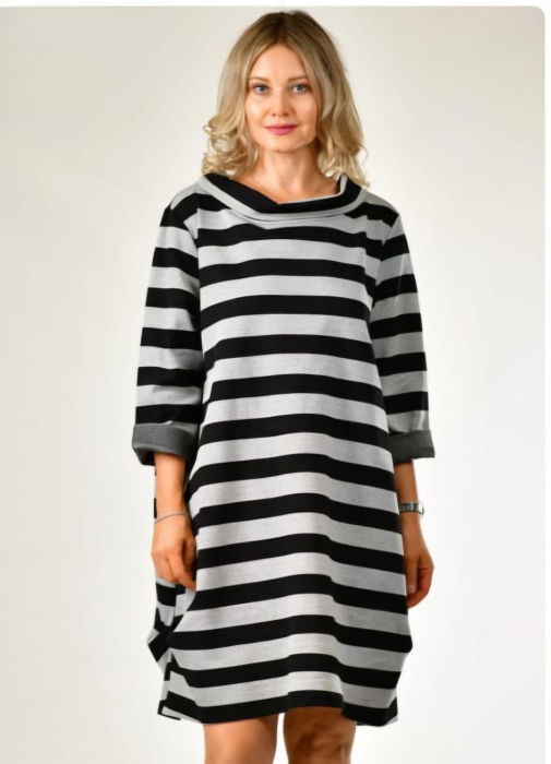 Rochie Lejeră în Dungi Gri-Negru | 158c