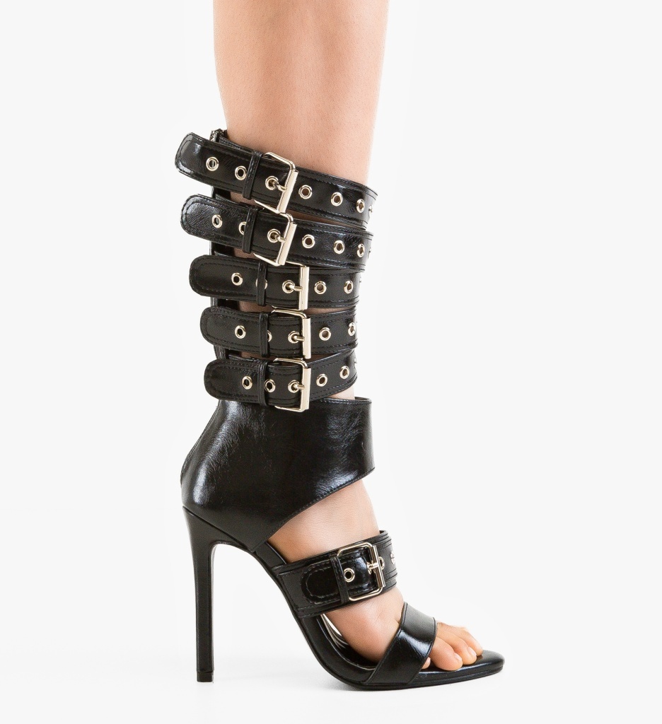 Sandale Dama Ock Negre Elegante cu Toc - imagine 6