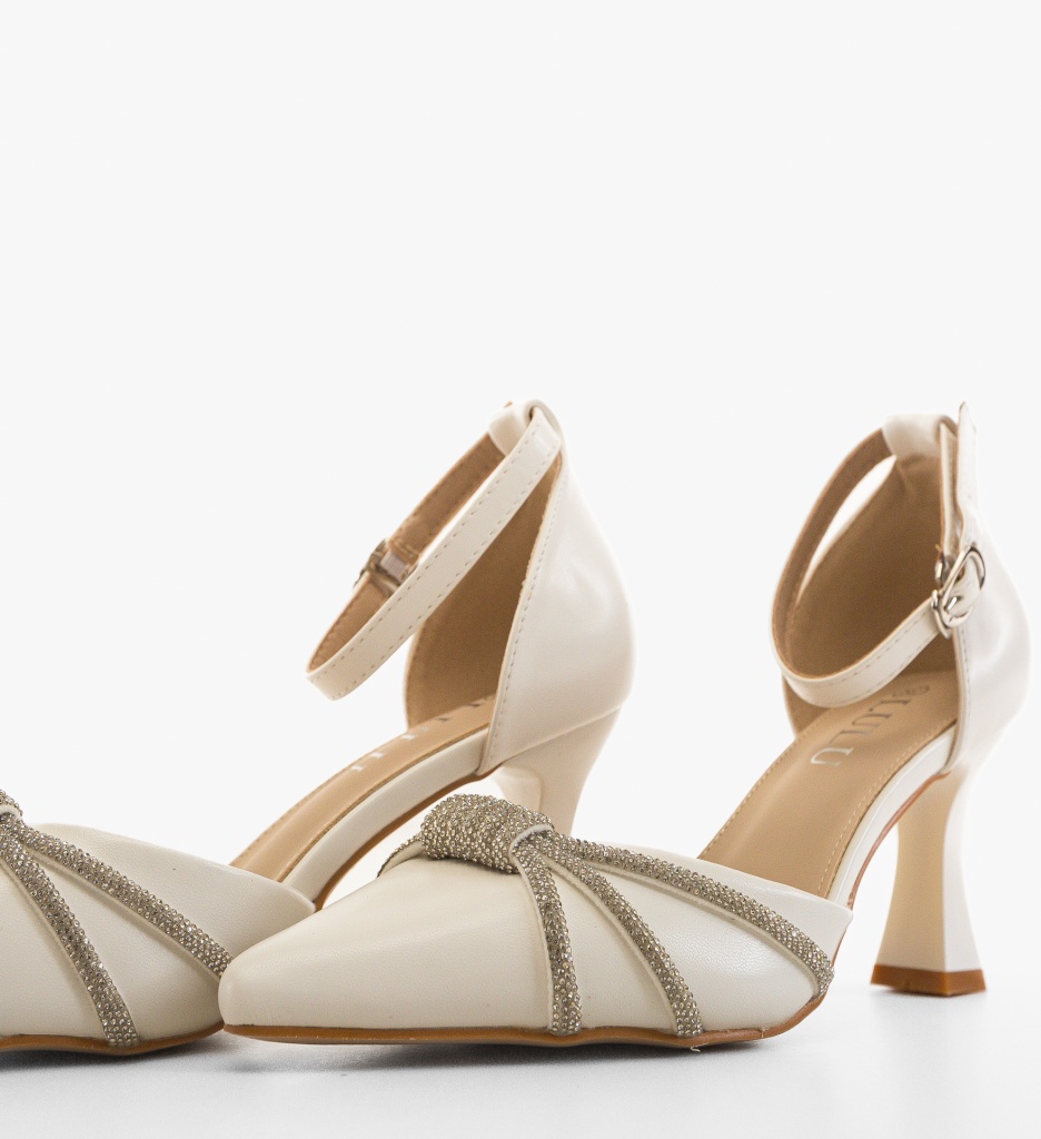 Pantofi Stanle Albi Eleganți cu Toc - imagine 3