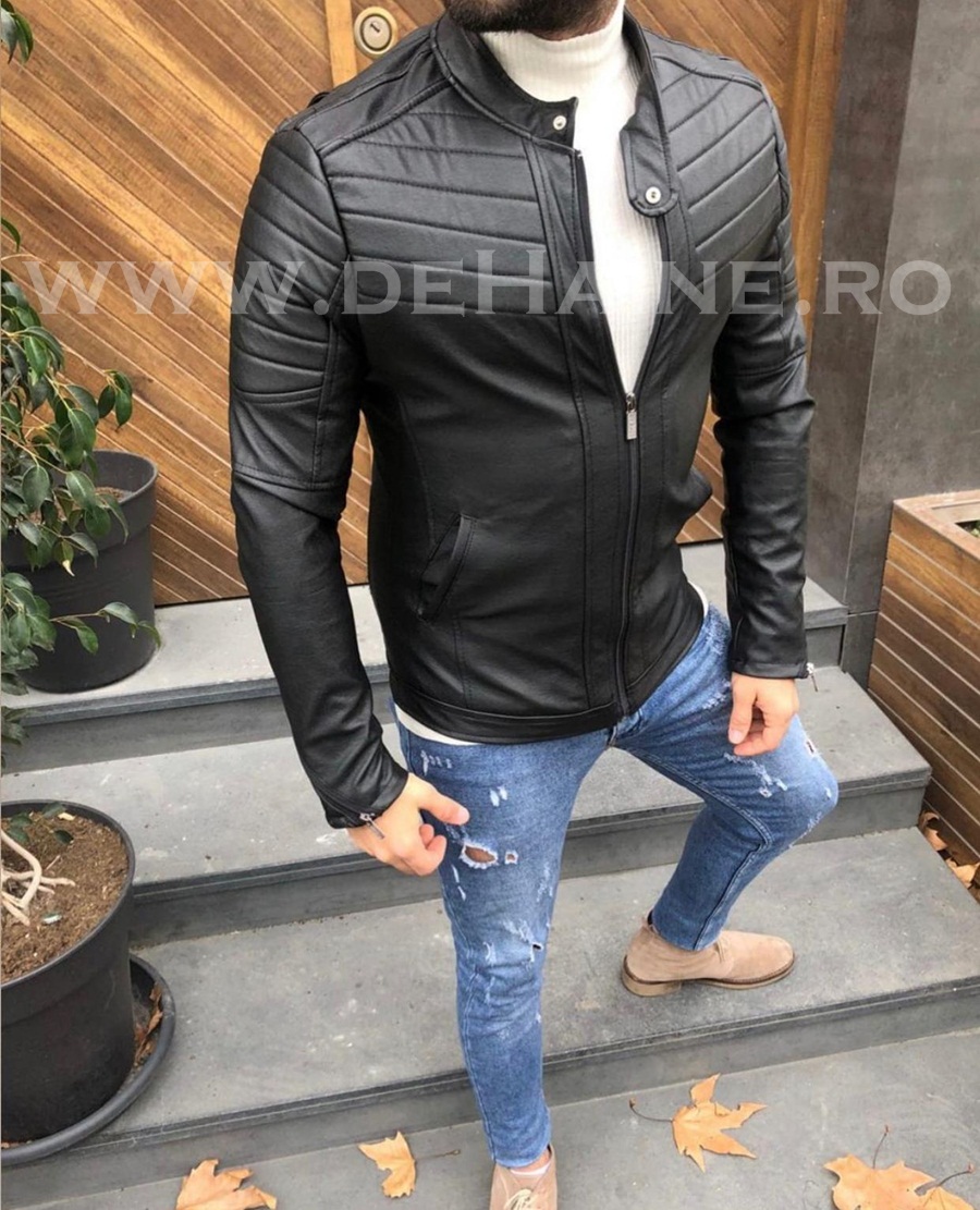Geaca Barbati Piele Ecologica Neagra B2863