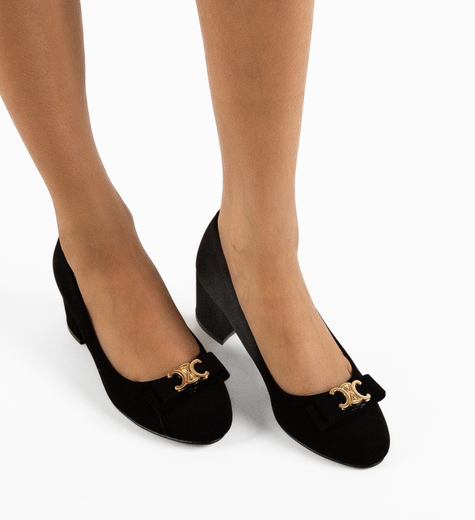 Pantofi dama Ladymaz Negri cu Toc Eleganți - imagine 3
