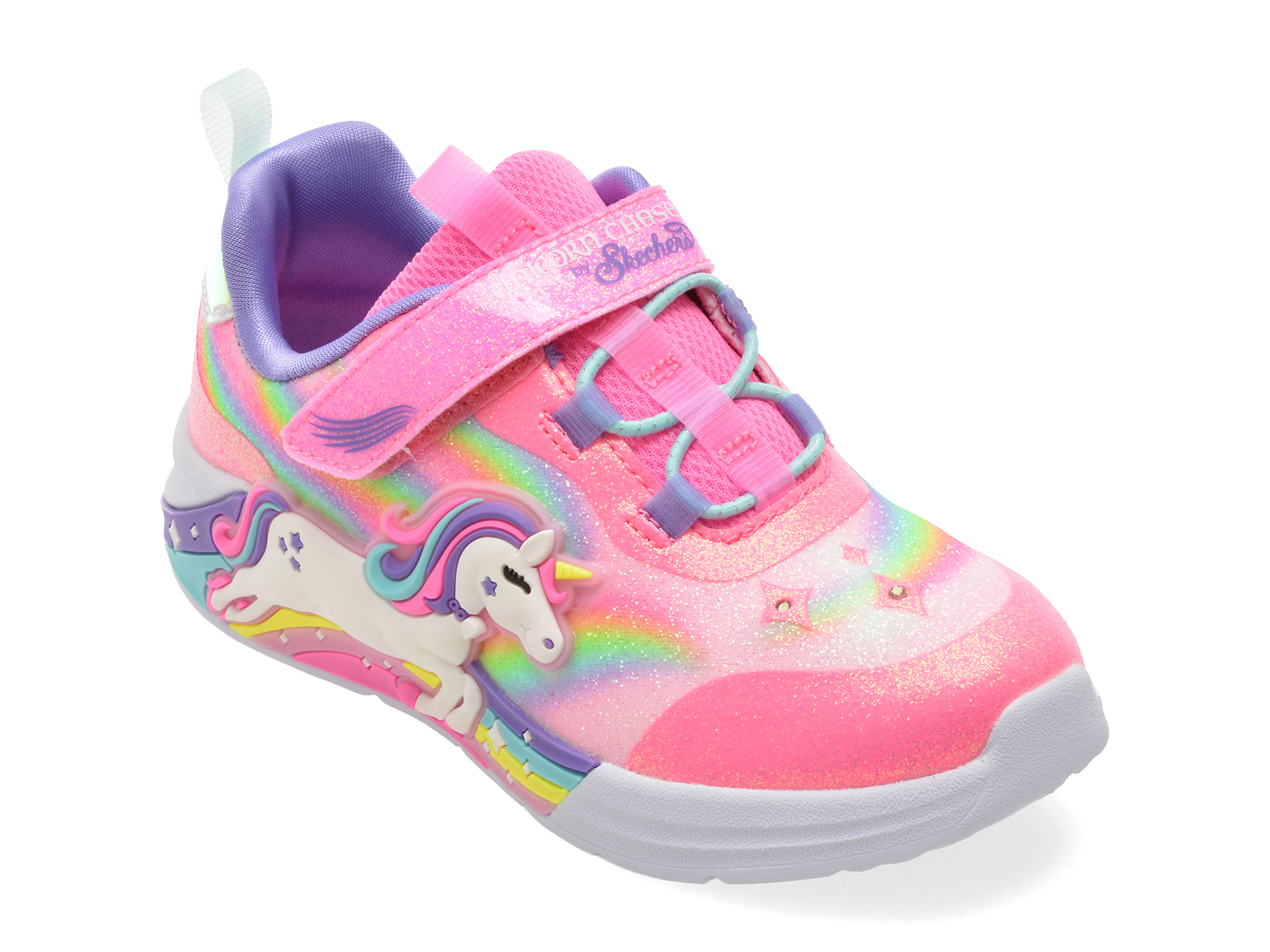 Pantofi Skechers Unicorn Chaser Roz cu Velcro - imagine 2