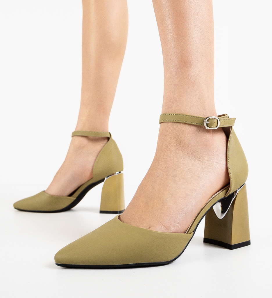 Pantofi dama Popey Khaki cu toc elegant - imagine 3