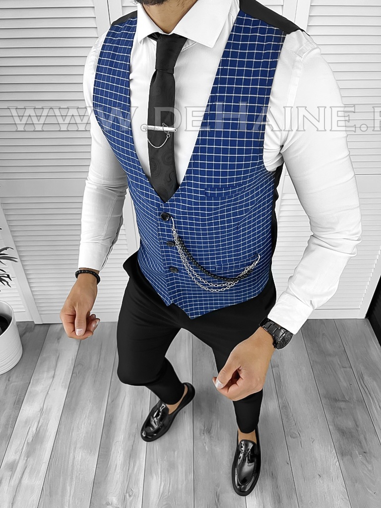 Vesta Barbati Elegantă Slim Fit Bluemarin