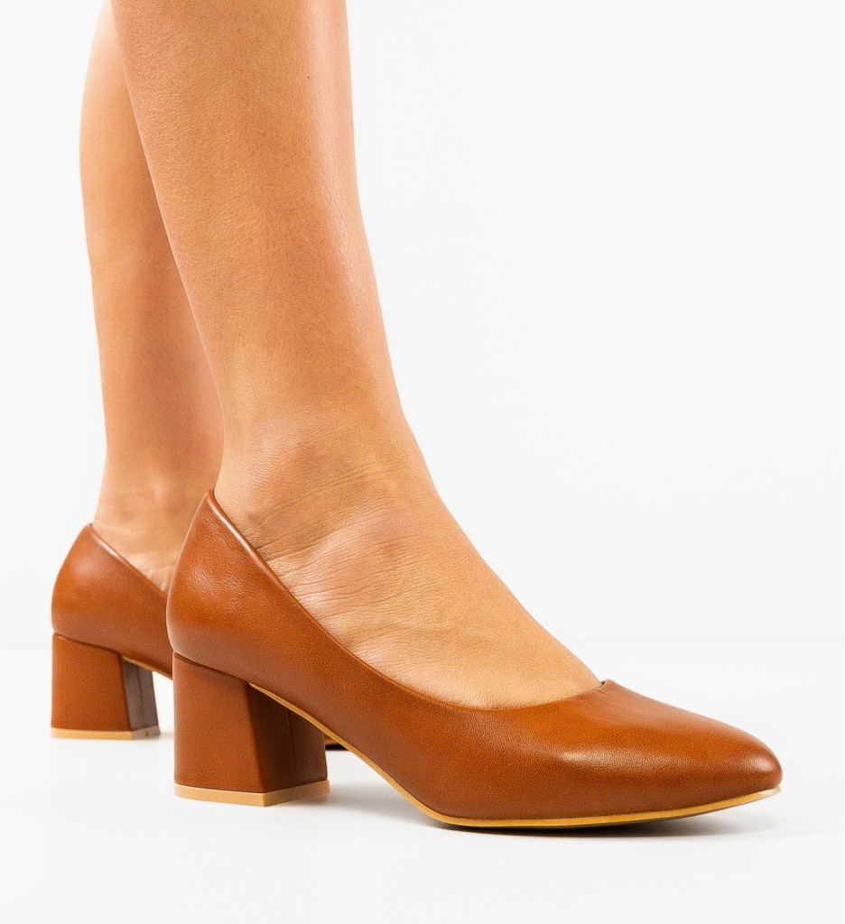 Pantofi dama Cobb Camel cu toc elegant - imagine 3
