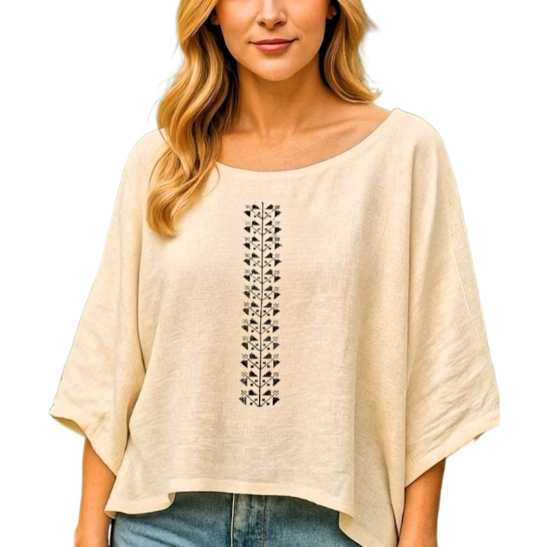 Bluza din bumbac cu broderie inspiratie etno - Traista ciobanului - Marime unica