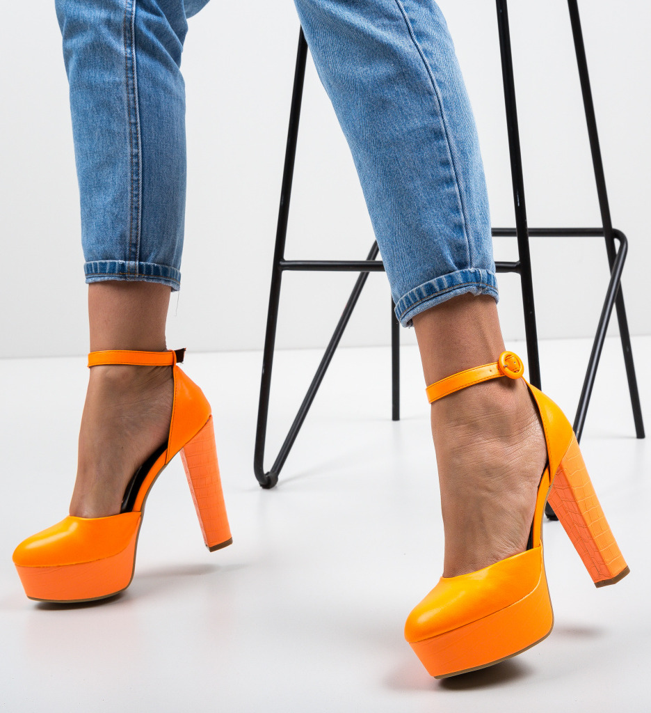 Pantofi Krista Portocalii Neon Eleganți