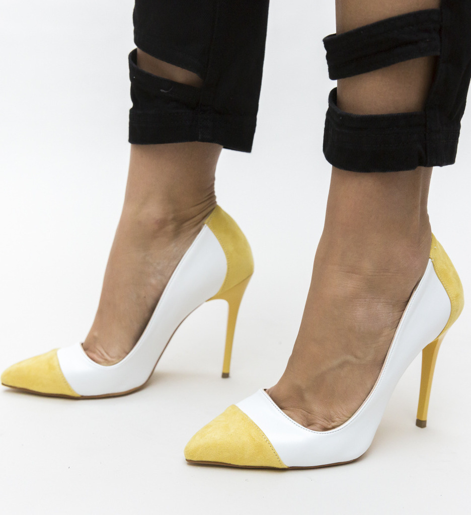 Pantofi Masume Albi cu Toc Eleganți - imagine 3