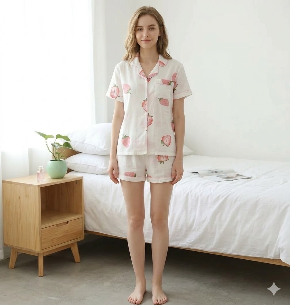 Pijama Dama 'Strawberry' 2 piese, Delis, Bumbac 100% - imagine 2