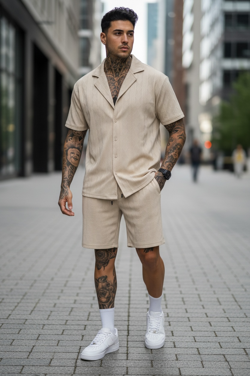 Compleu de vara camasa + pantaloni bej C333A O3-1.1
