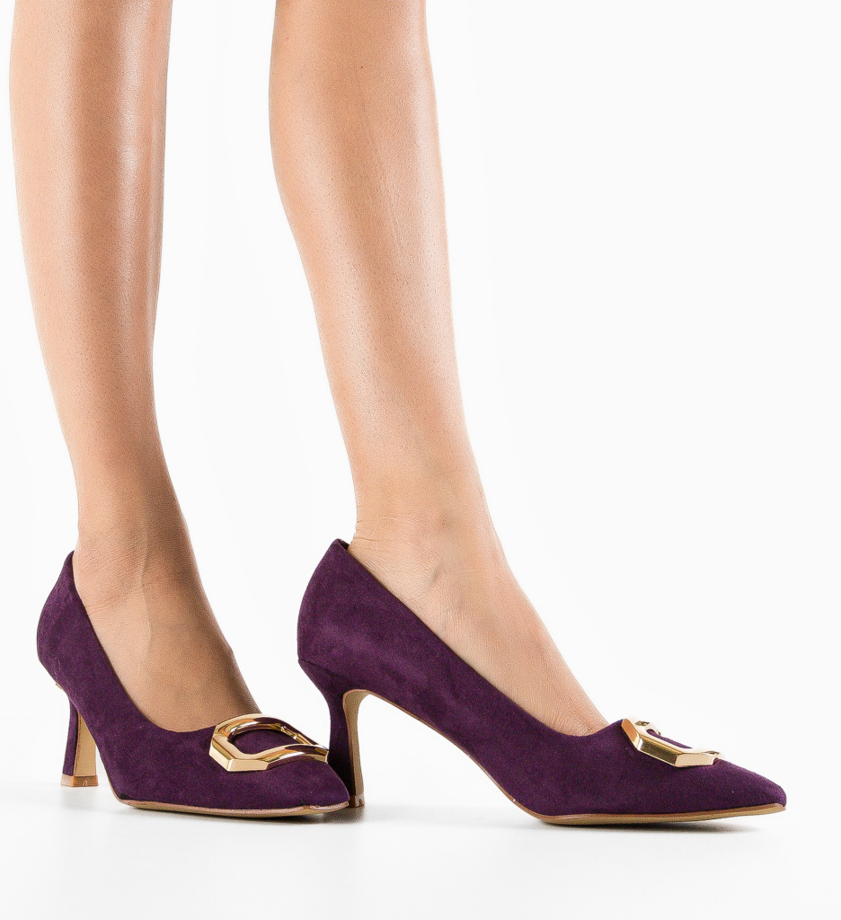 Pantofi Dama Lesedi Mov cu Toc Eleganți - imagine 3