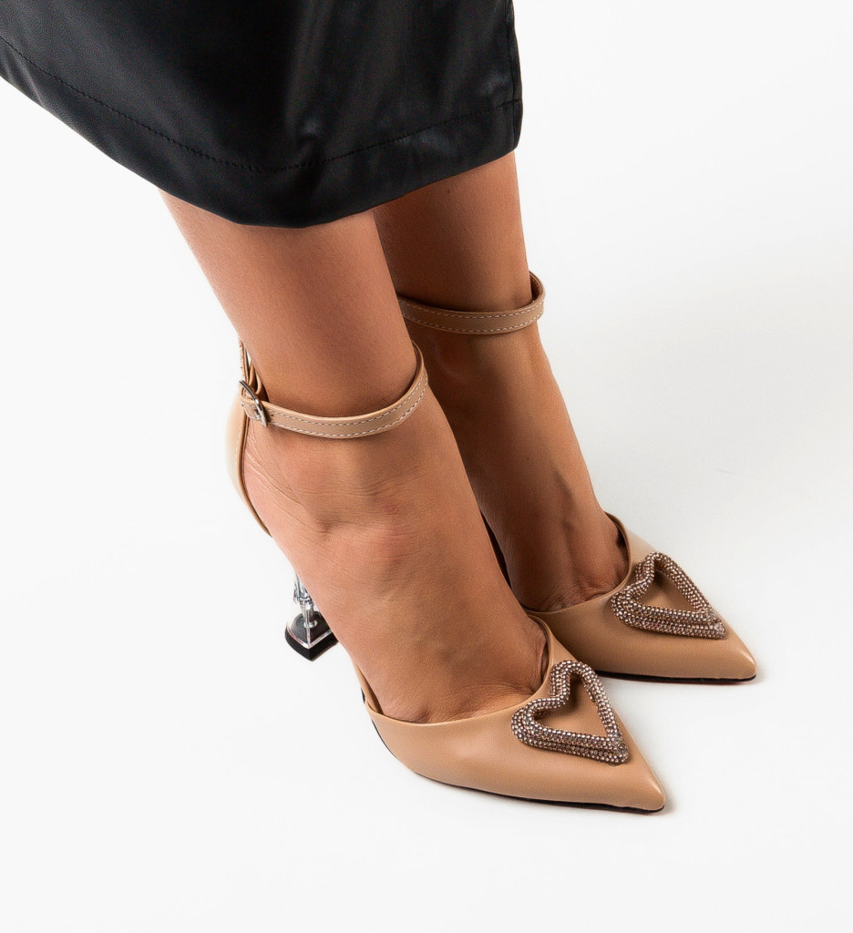 Pantofi dama Razaza Bej cu toc elegant - imagine 3