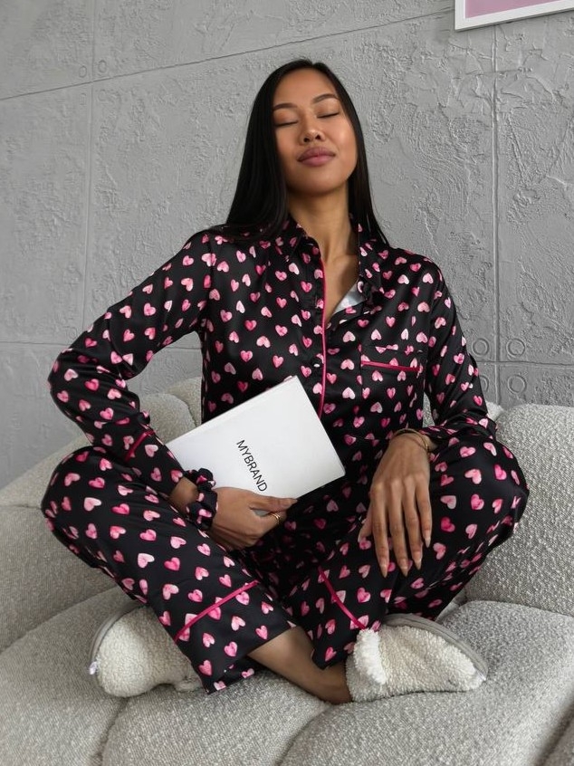 Set Pijama Dama 2 Piese Delis Negru/Roz