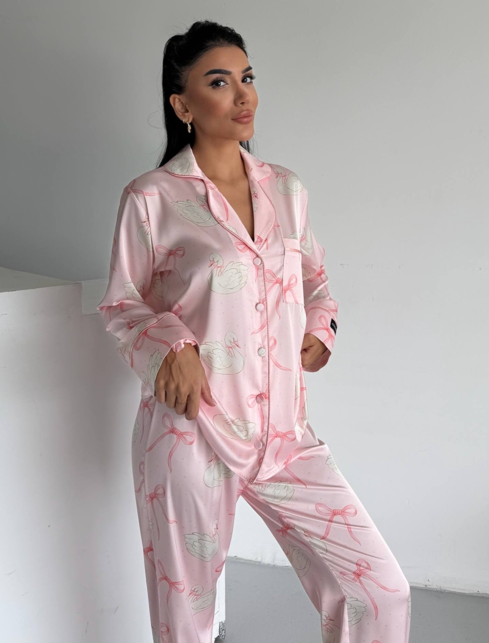 Set Pijama Dama 2 Piese Delis, Roz cu Fundite - imagine 3