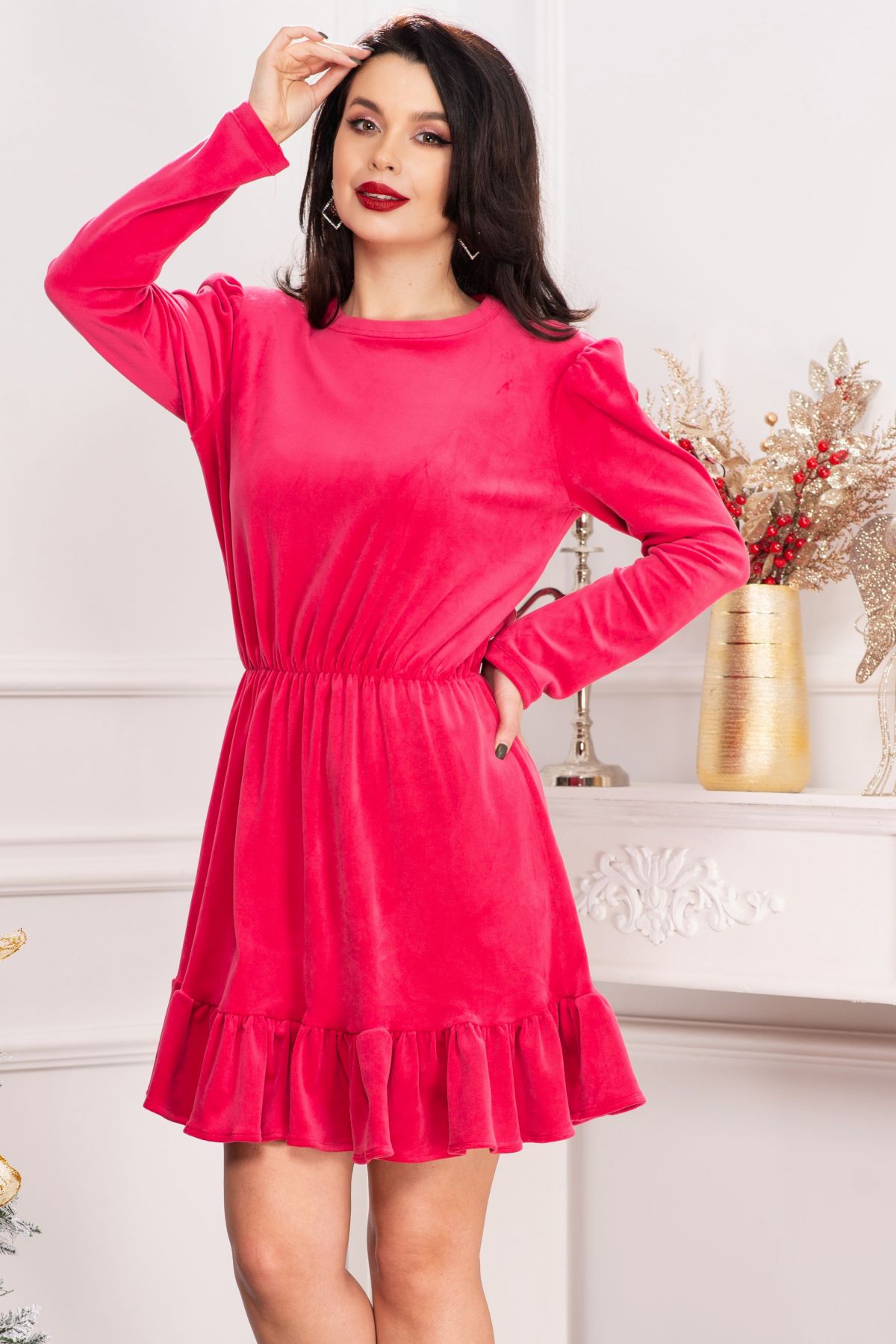 Rochie Catifea Chanttal Fucsia - Eleganță Velvet
