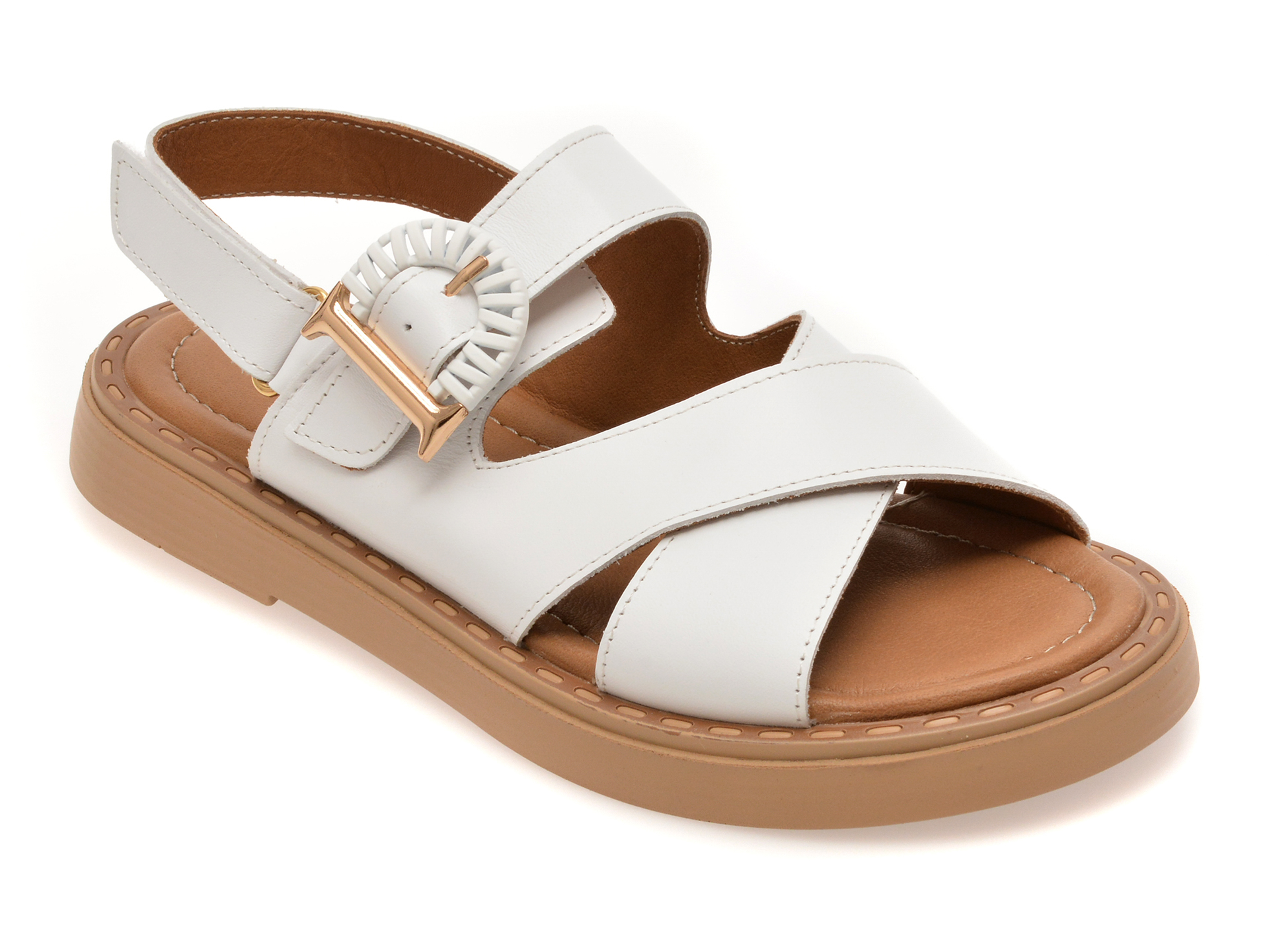 Sandale GOLD DEER albe, 22082, Piele Naturală