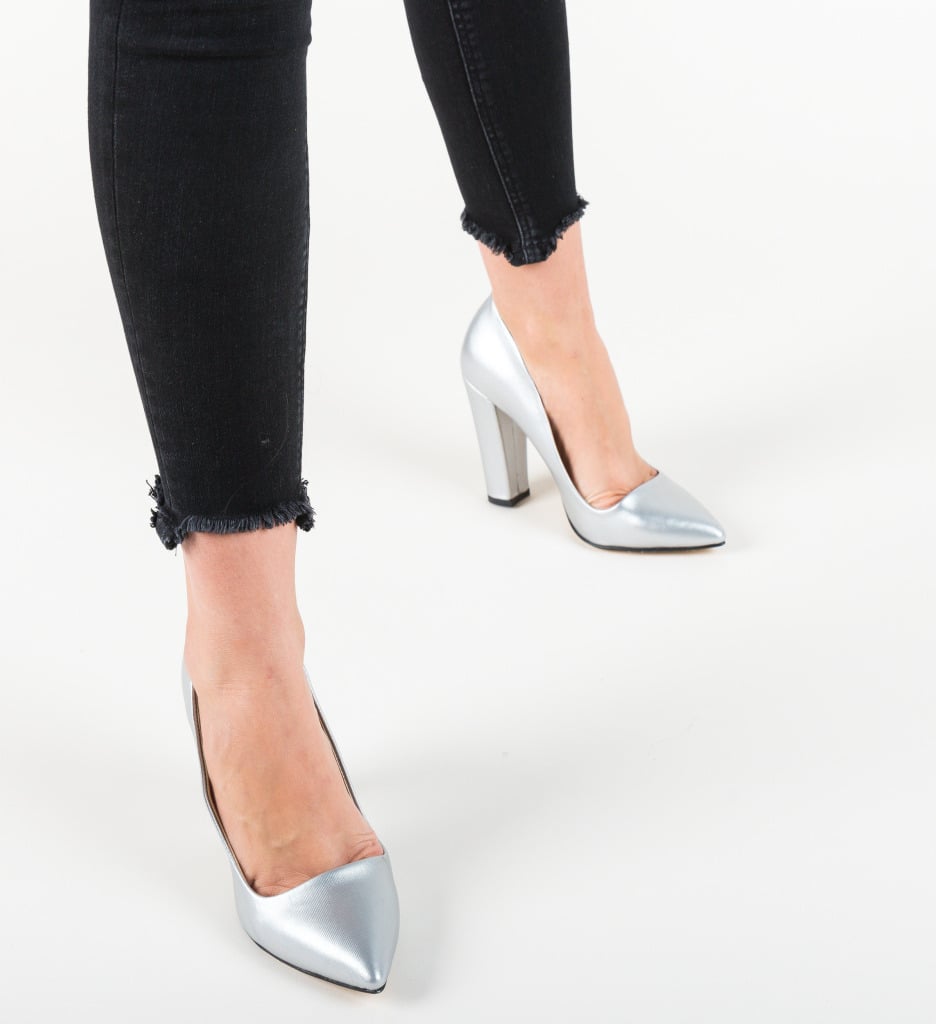Pantofi Sunshine Argintii cu Toc Elegant